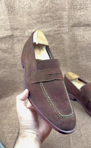 Handmade Men Brown Suede Leather Moccasins Loafer Slip Ons Shoes, Shoes