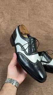 Handmade Men Two Tone Wingtip Brogue Spectators Dress Shoes, Shoes for Him