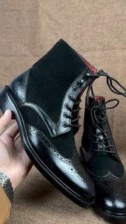 Men's Wing Tip Black Combat Ankle Boots