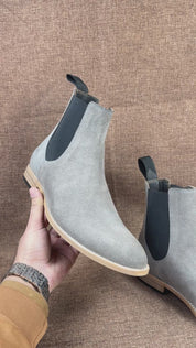 Men's Gray Suede Chelsea Boots - Handmade Ankle Footwear
