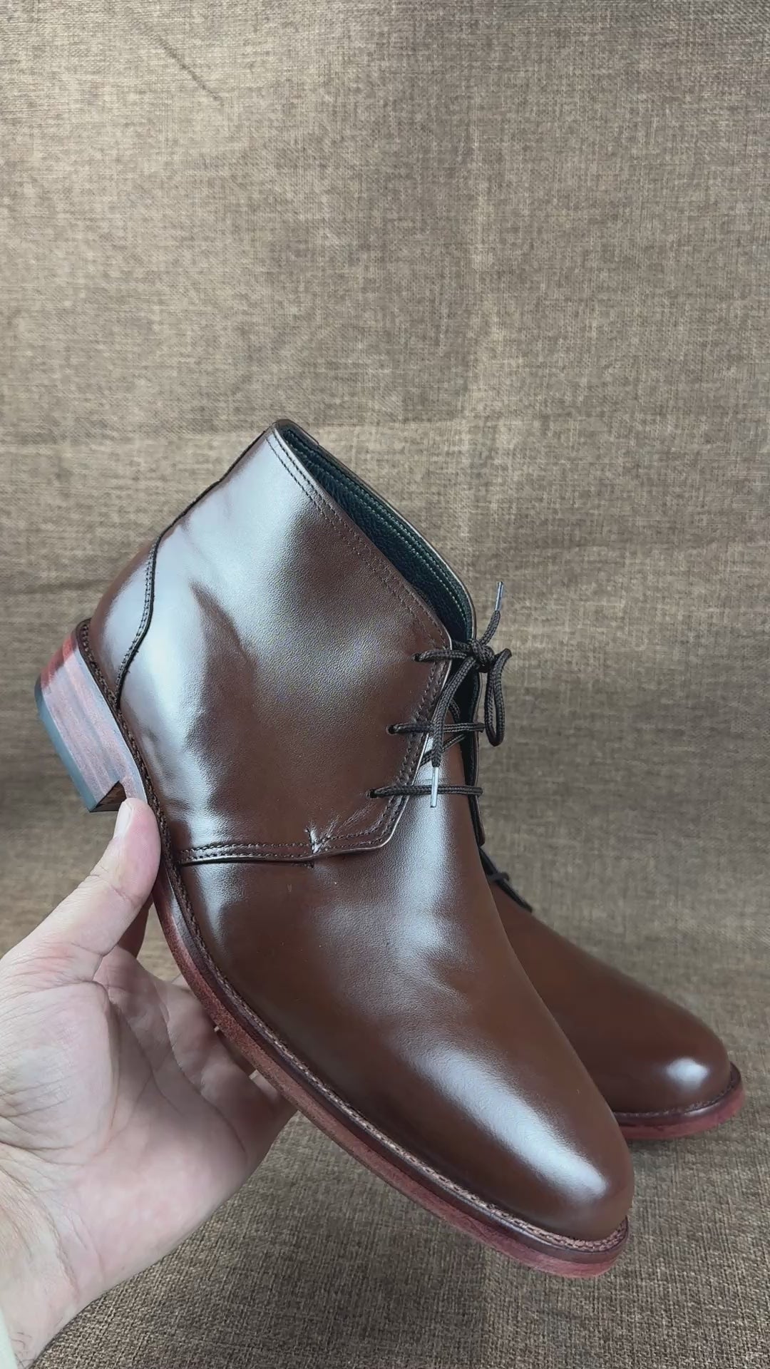 Handmade Antique Brown Leather Chukka Boots for Men