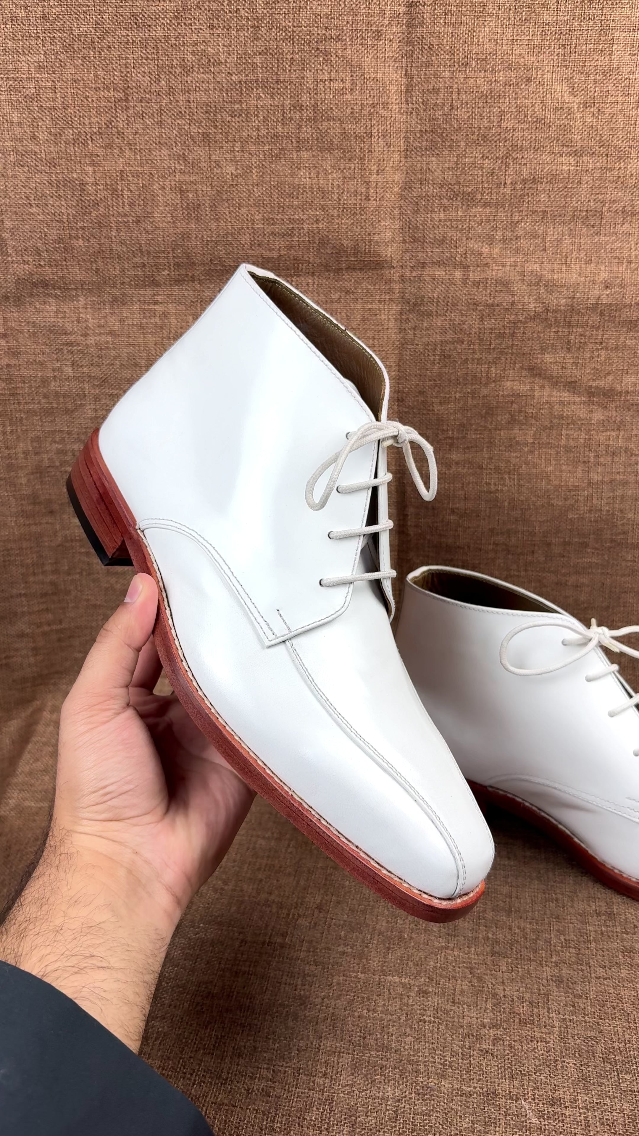 Handcrafted Men's White Leather Chukka Boots with Square Toe