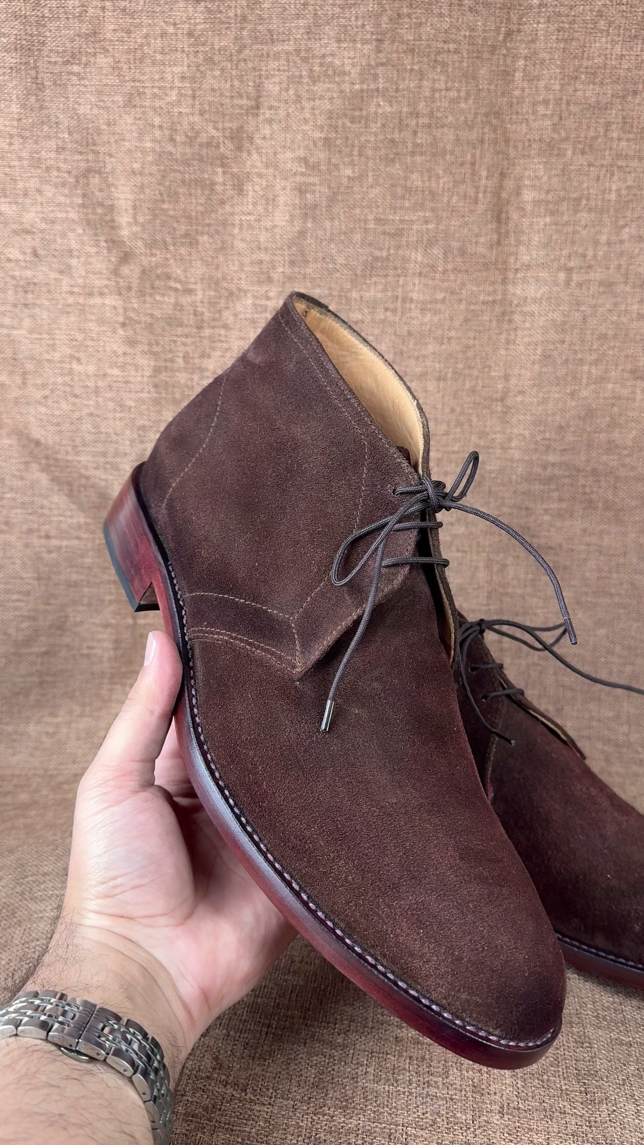 Handcrafted Men's Dark Brown Suede Chukka Boots