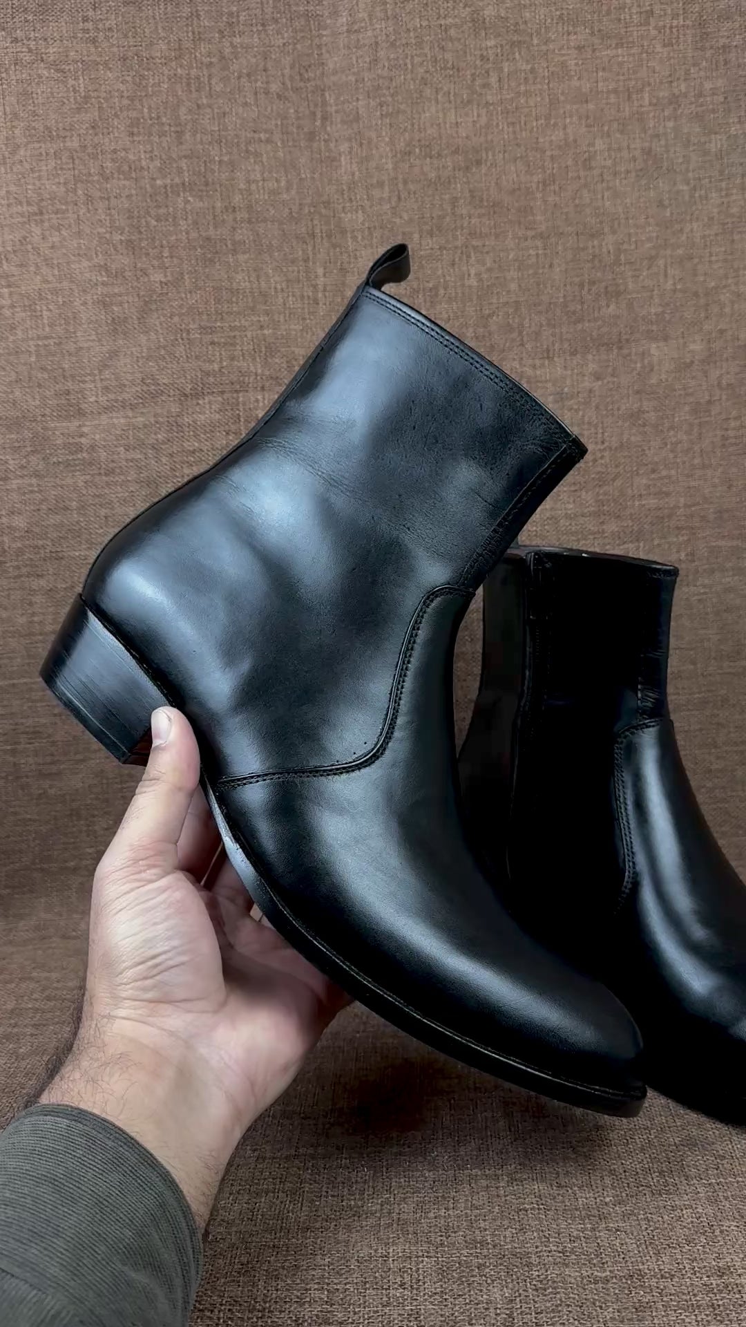Handmade Mens Black High Heel Zipper Boot, Mens Black Leather Dress Boots