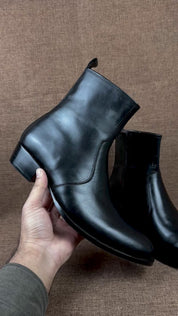 Handmade Mens Black High Heel Zipper Boot, Mens Black Leather Dress Boots