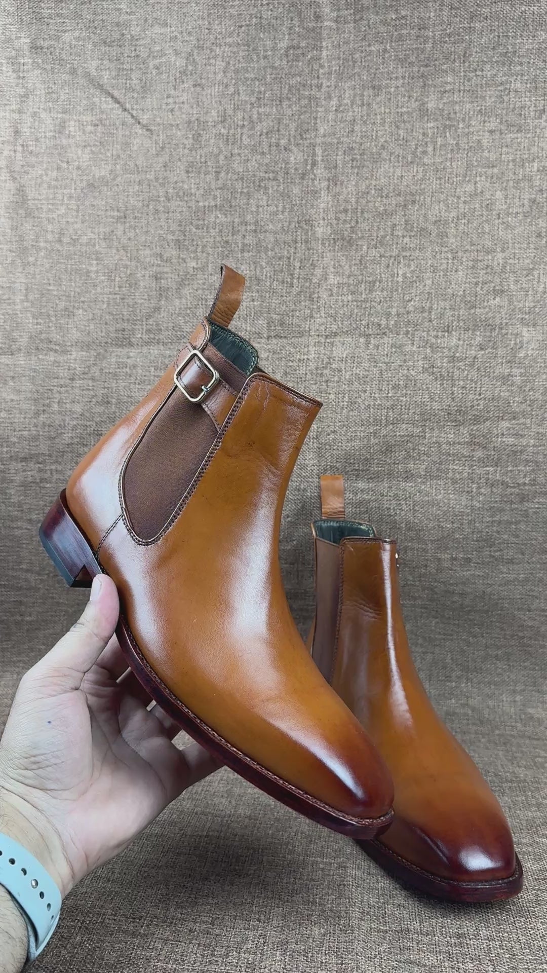 Handmade Mens Casual Leather Chelsea Boots, Square Toe Leather Ankle Boots