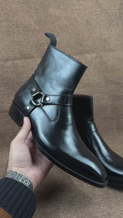 Men Fashion High Ankle Side Zipper Black Boot, Men Genuine Leather Boot