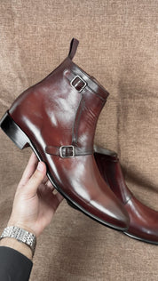 Men's Brown Genuine Leather Ankle Boots with Side Zipper