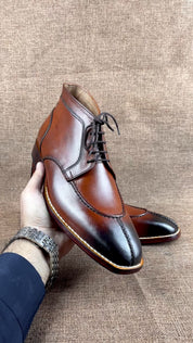 Handcrafted Men's Brown Wingtip Lace-Up Dress Boots