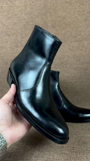 Handcrafted Men's Black Leather Zip Boots