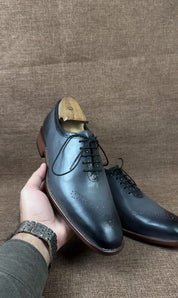 Men's Gray Leather Oxford Brogue Dress Shoes