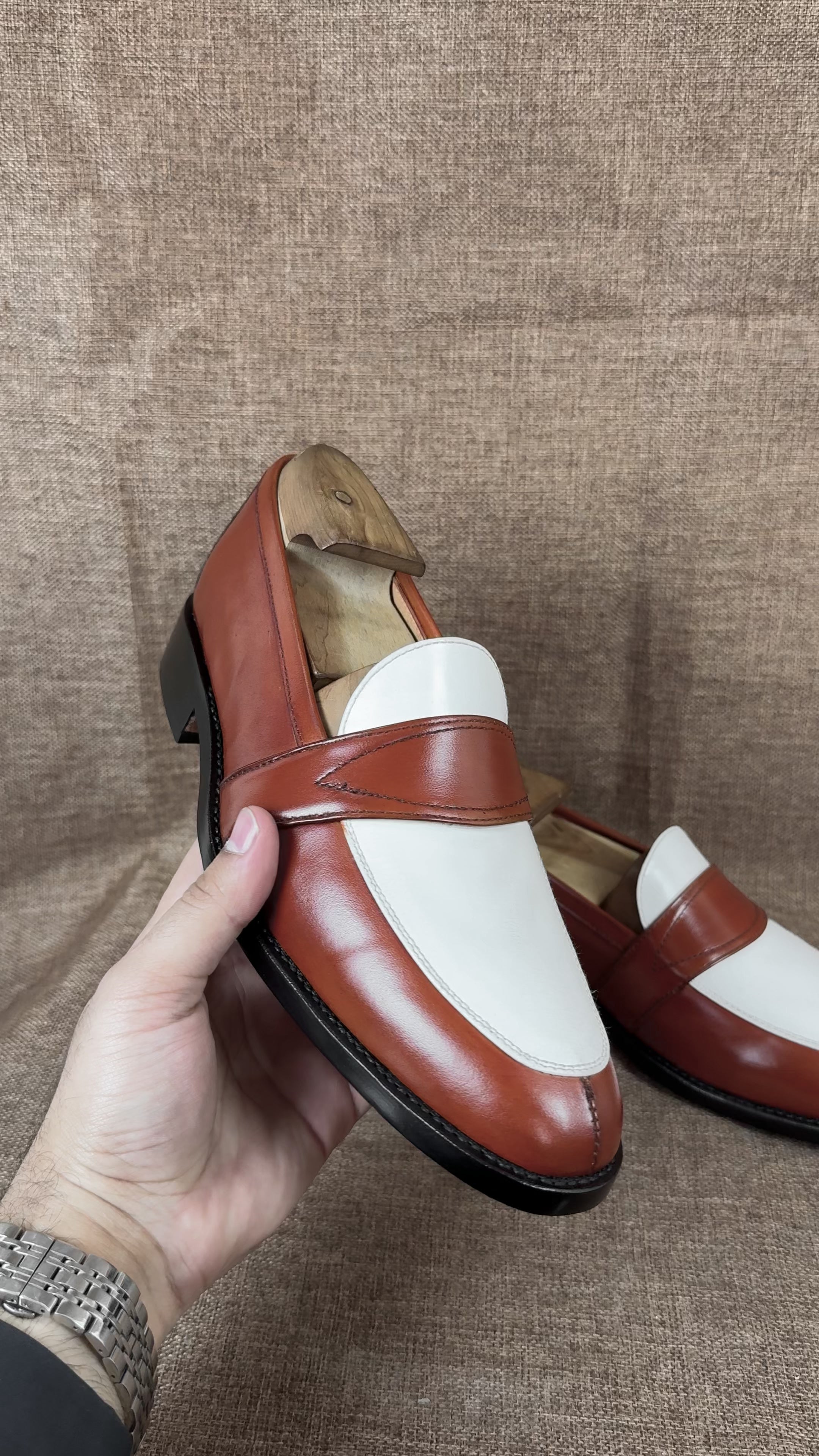 Handcrafted Two-tone Leather Loafer Moccasins