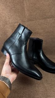 Men's Handmade Black Leather Side Zipper Ankle Boots