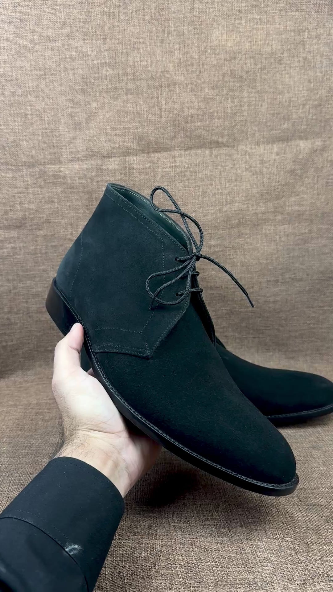 Handcrafted Men's Black Suede Chukka Boots