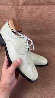 Handcrafted Cream White Brogue Men's Dress Shoes
