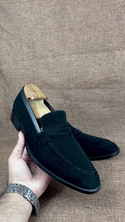 Handcrafted Black Suede Penny Loafer Shoes for Men