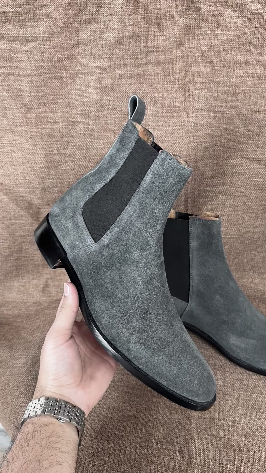 Handmade Men Charcoal Color Suede Chelsea Boots, Suede Ankle High Boots