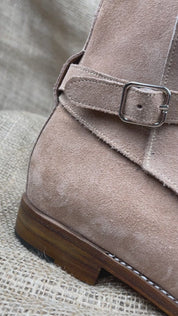 Men's Beige Suede Jodhpur Ankle Boots - Handmade Luxury Footwear