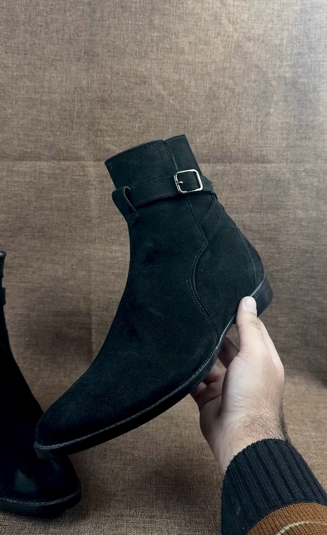 Handmade Mens Black Suede Jodhpurs Boot, Men Black Ankle Boots, Mens Wear