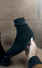 Handmade Mens Black Suede Jodhpurs Boot, Men Black Ankle Boots, Mens Wear