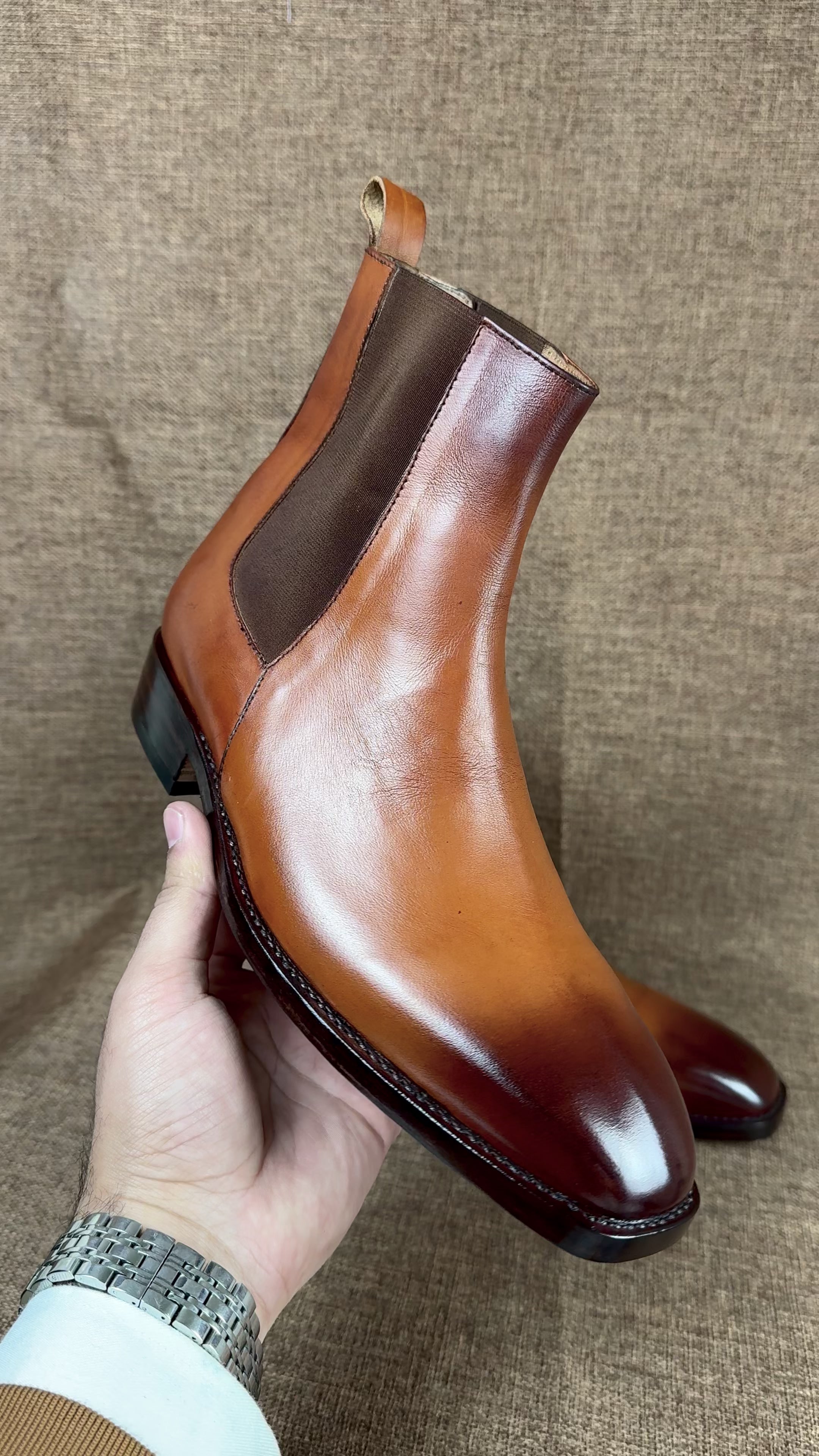 Handmade Men's Brown Leather Chelsea Boots