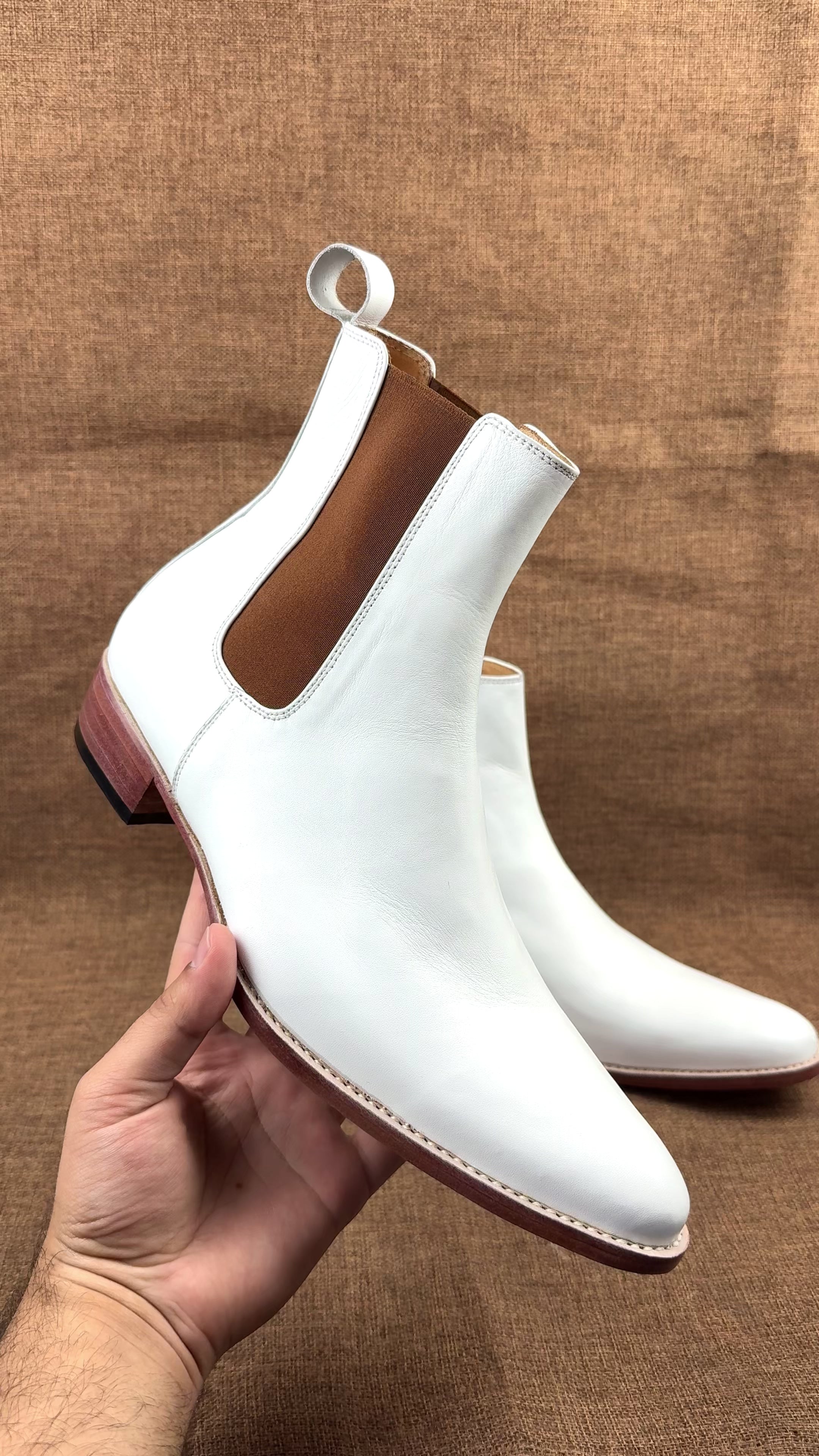 Men's Classic Chelsea Boots in Premium White Leather