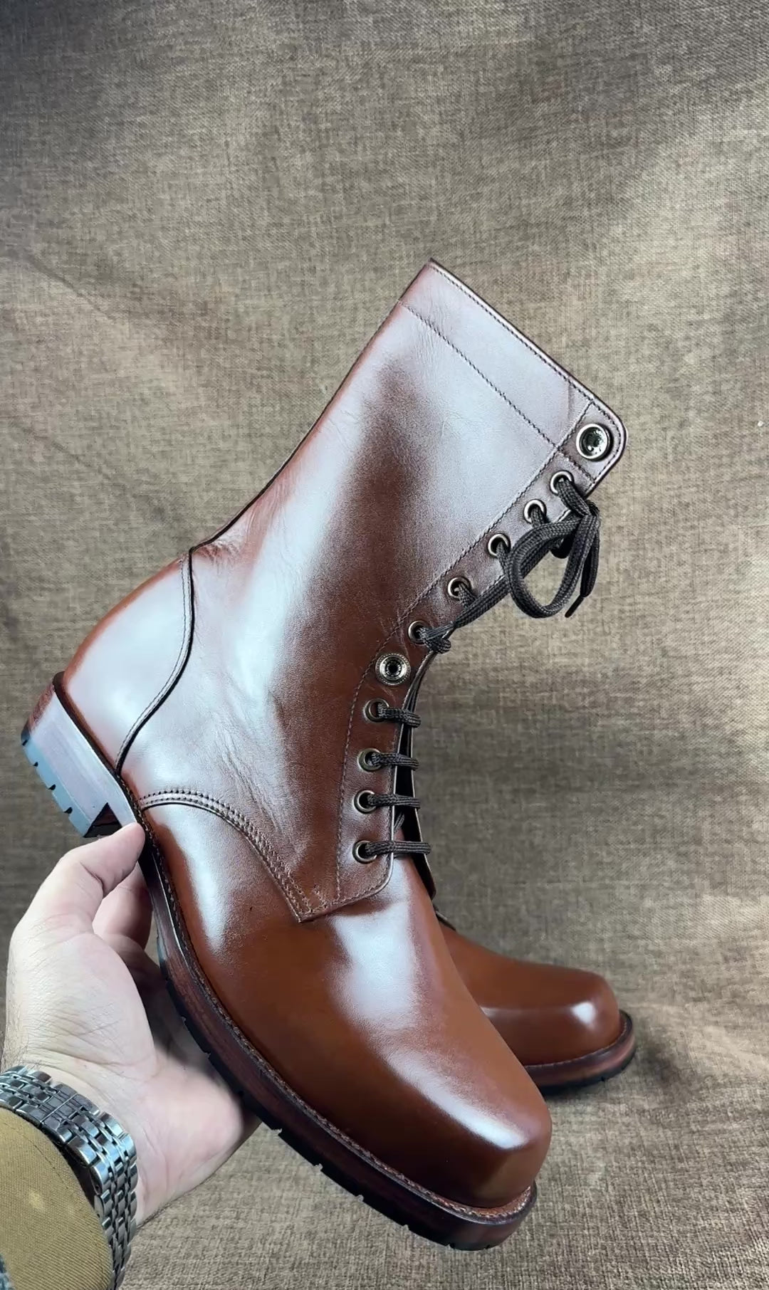 Handcrafted Men's High Ankle Combat Boots in Rich Brown