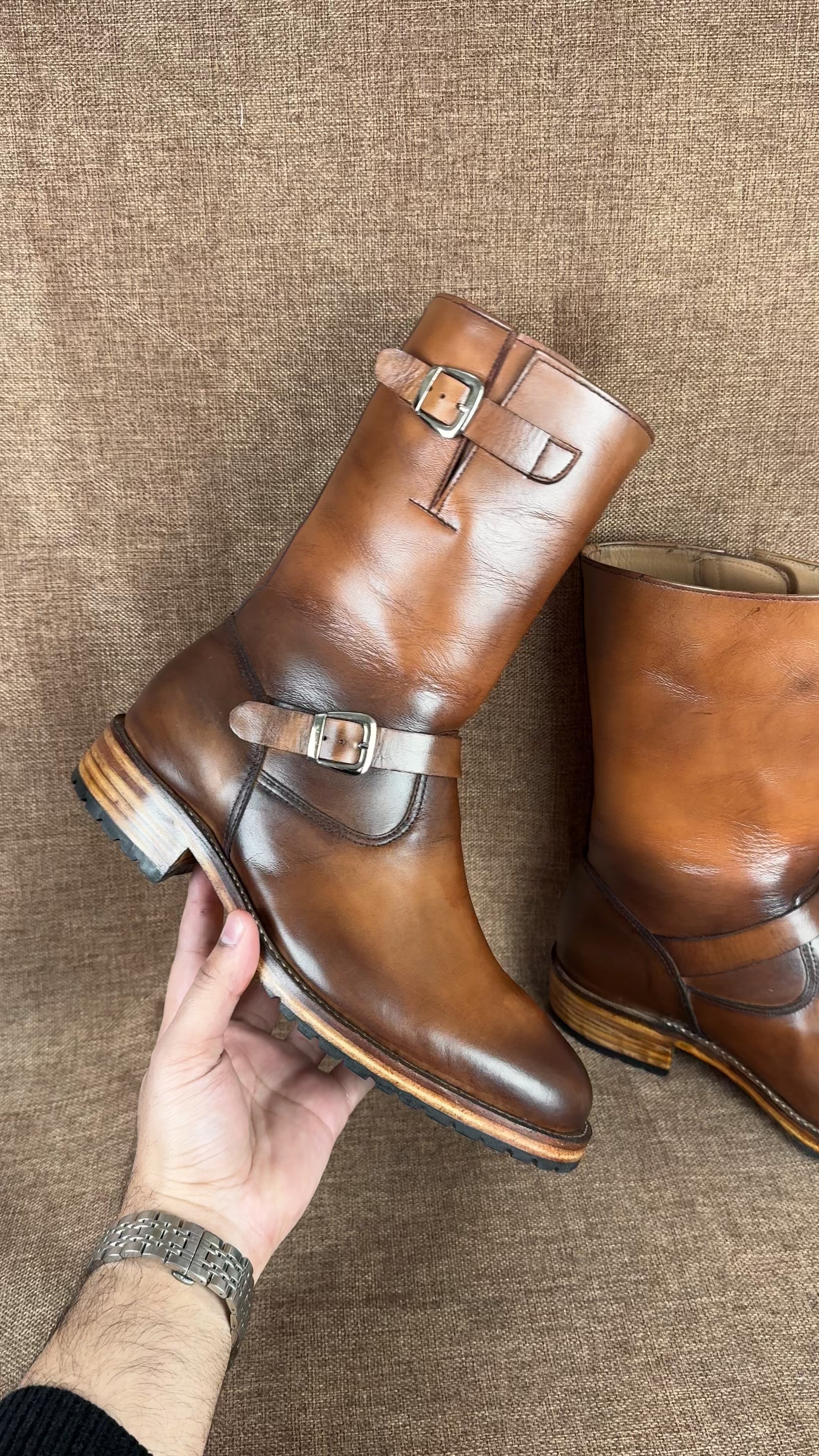 Handmade Mens Antique Brown Leather Biker Boots Men Leather Motorcycle Boot