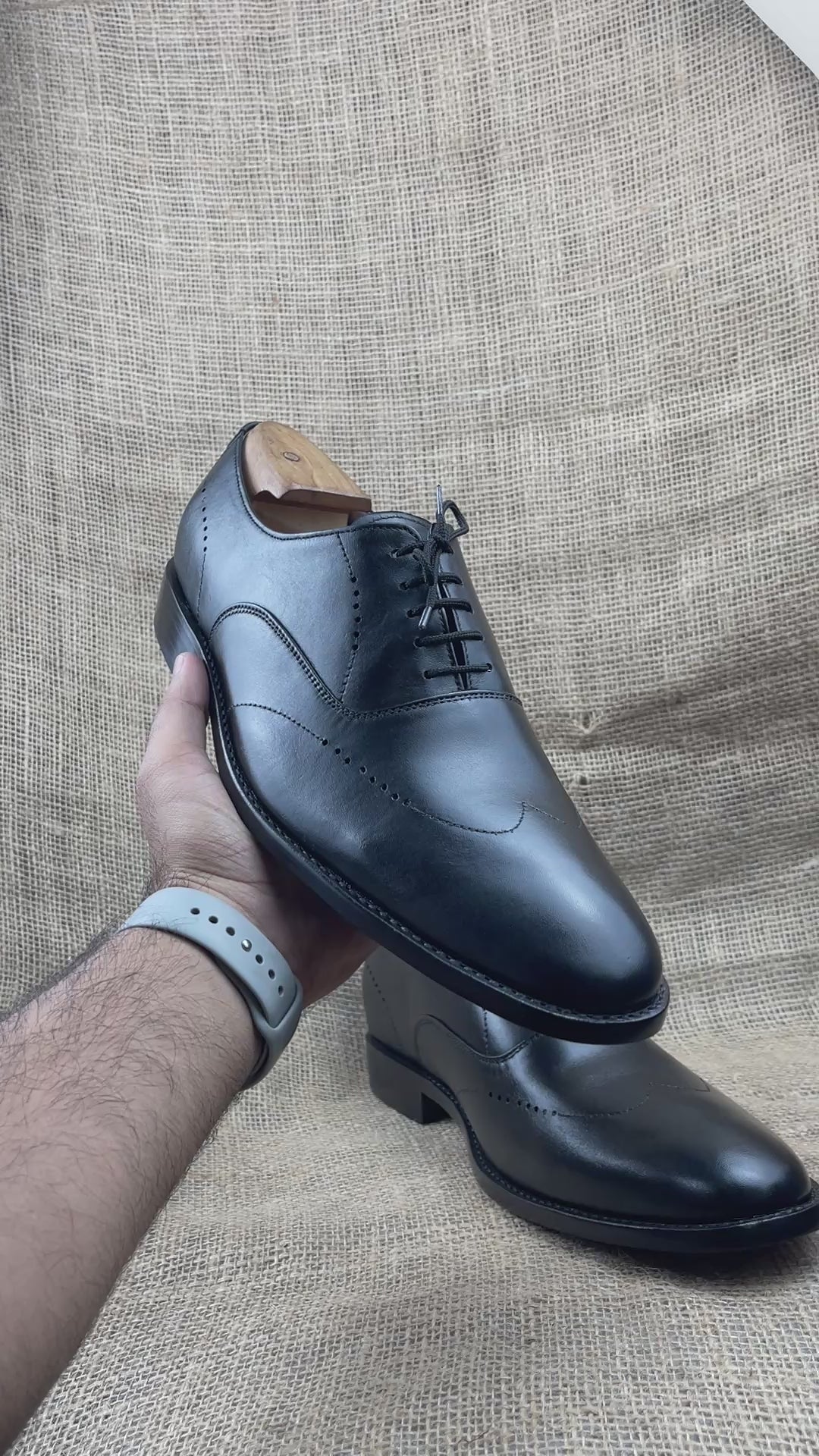 Handmade Men's Black Leather Tuxedo Dress Shoes