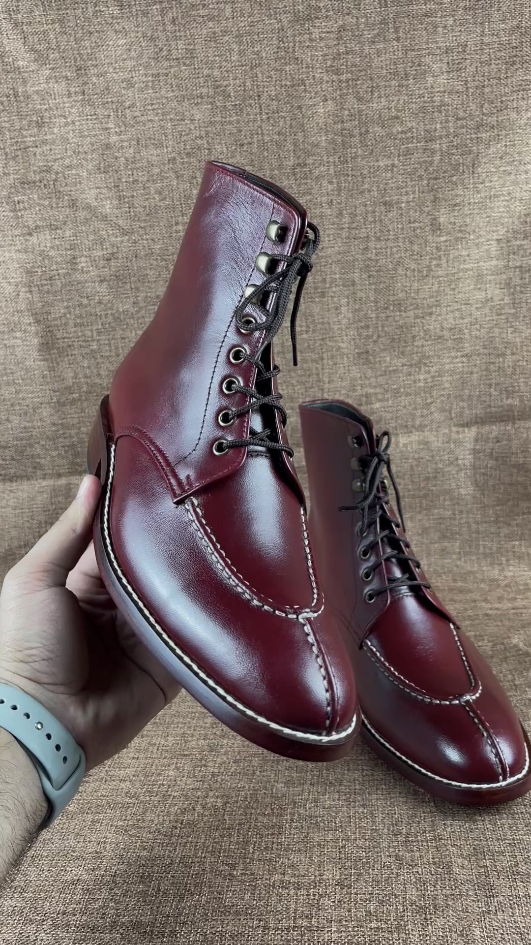 Handcrafted Maroon Lace-Up Ankle Dress Boots