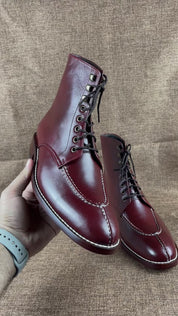 Handcrafted Maroon Lace-Up Ankle Dress Boots