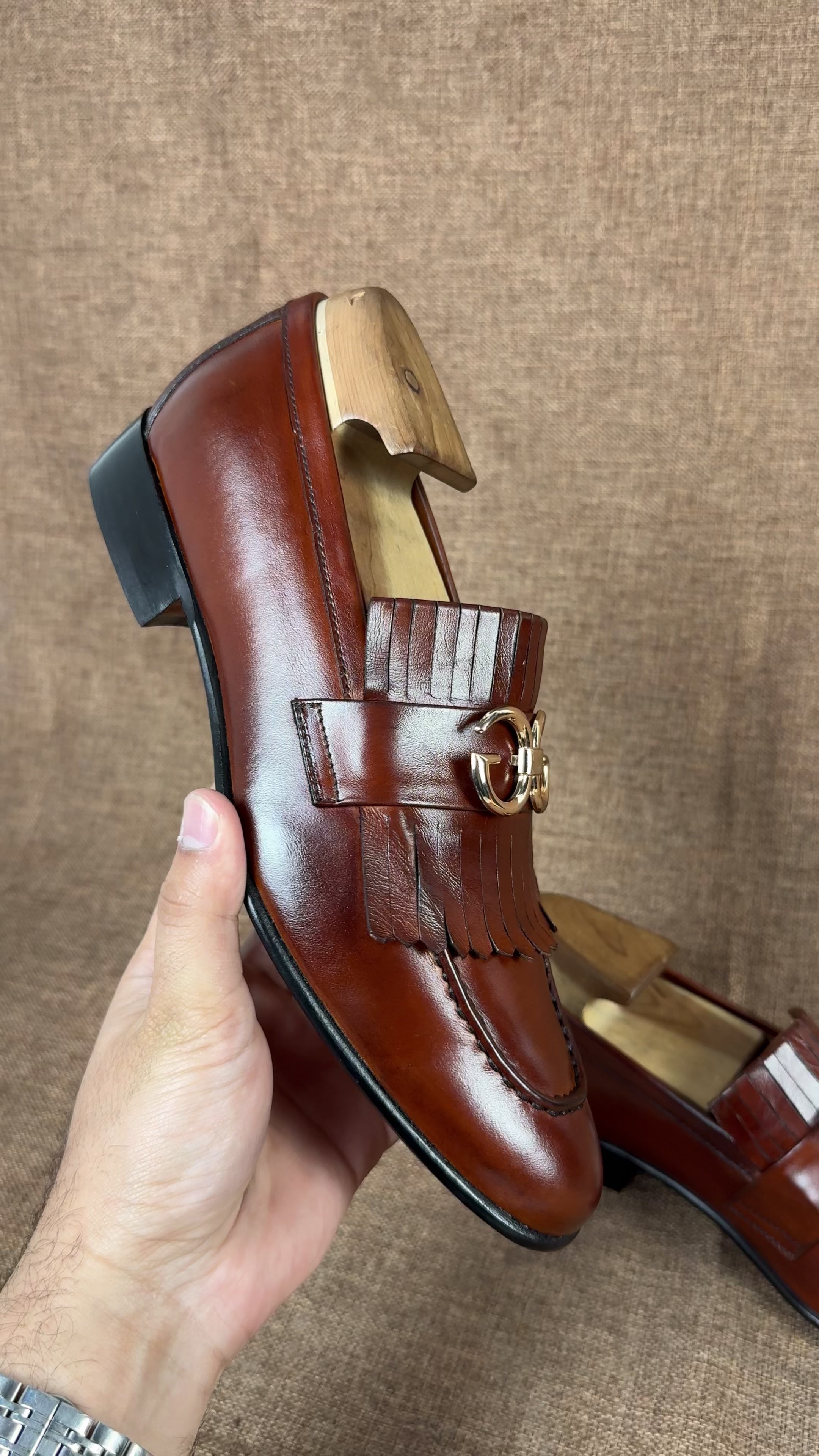 Handcrafted Brown Leather Fringe Moccasins