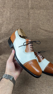 Handmade Mens Two Tone Formal Shoes, Men's Brown and White Spectator Shoes