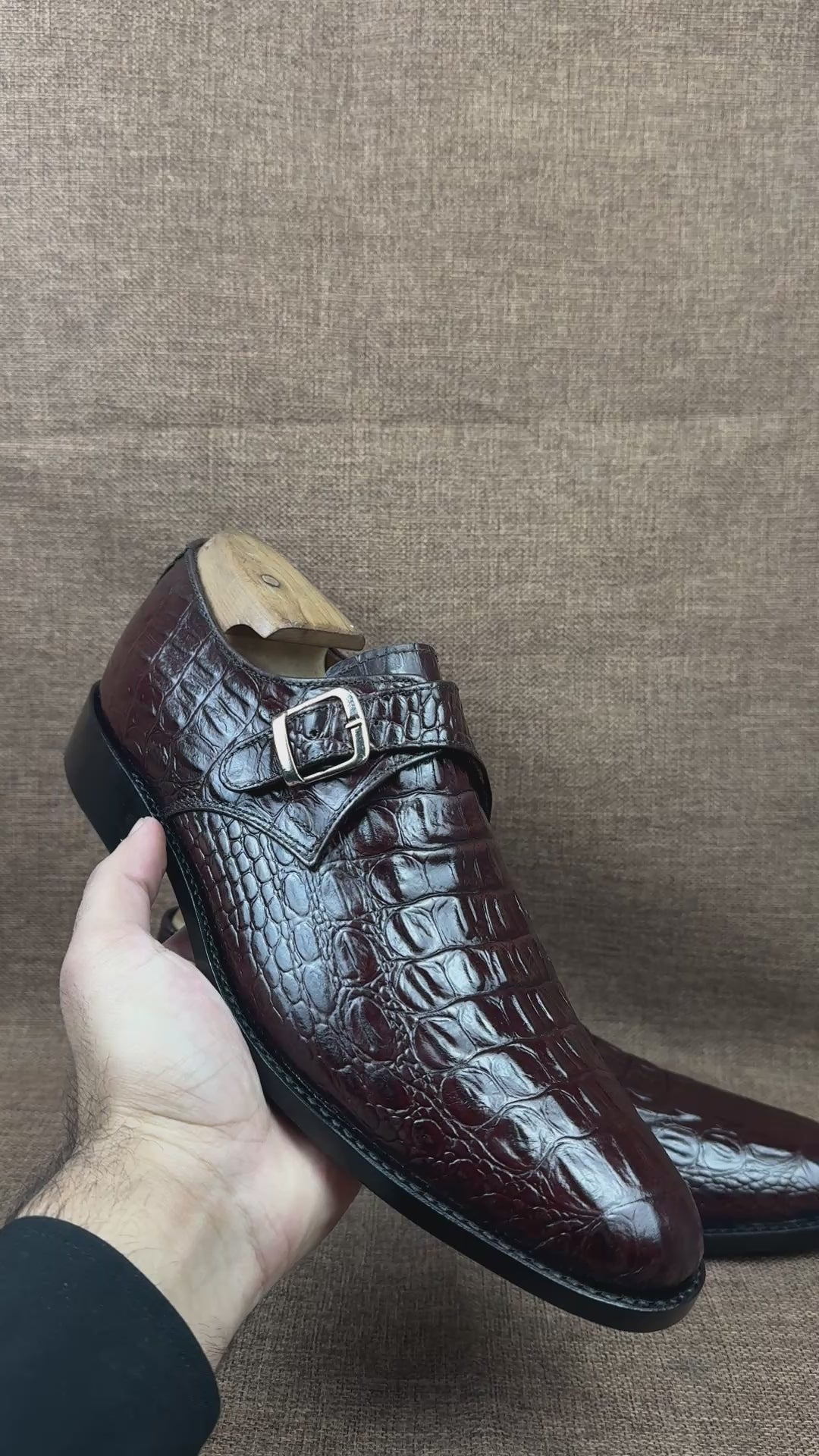 Handcrafted Men's Brown Alligator Leather Monk Shoes