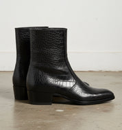 Punk Men Black Alligatirs Zip Boots, Men Black Crocodile Ankle Boot - 3-4-right-view