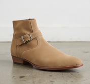 Punk Mens Beige Color Suede Side Zip Ankle Boots, Classic Style Boots - detail-view-showing-texture