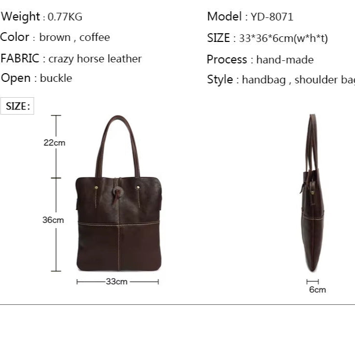 Women's Vintage Genuine Leather Handbag - Classic Structured Tote