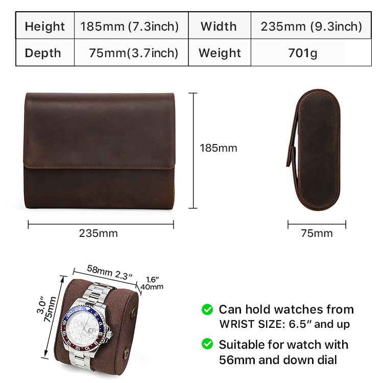 Real Leather 6 Slots Portable Watch Roll Travel Case