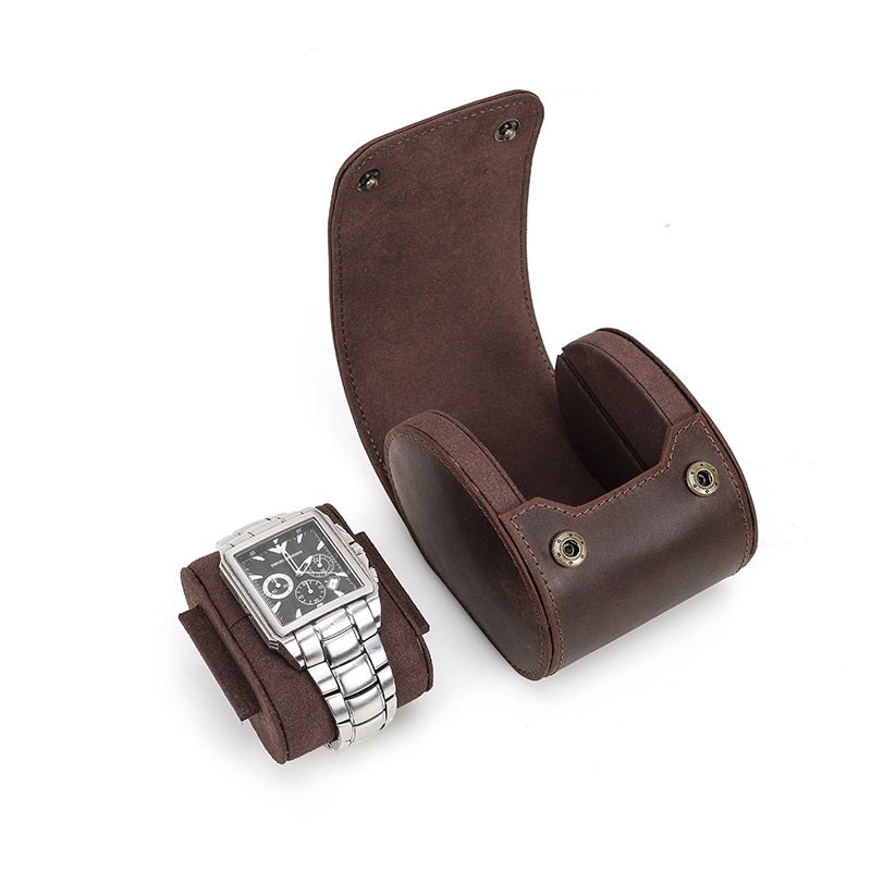 Real Leather Single Slot Portable Watch Roll Travel Case