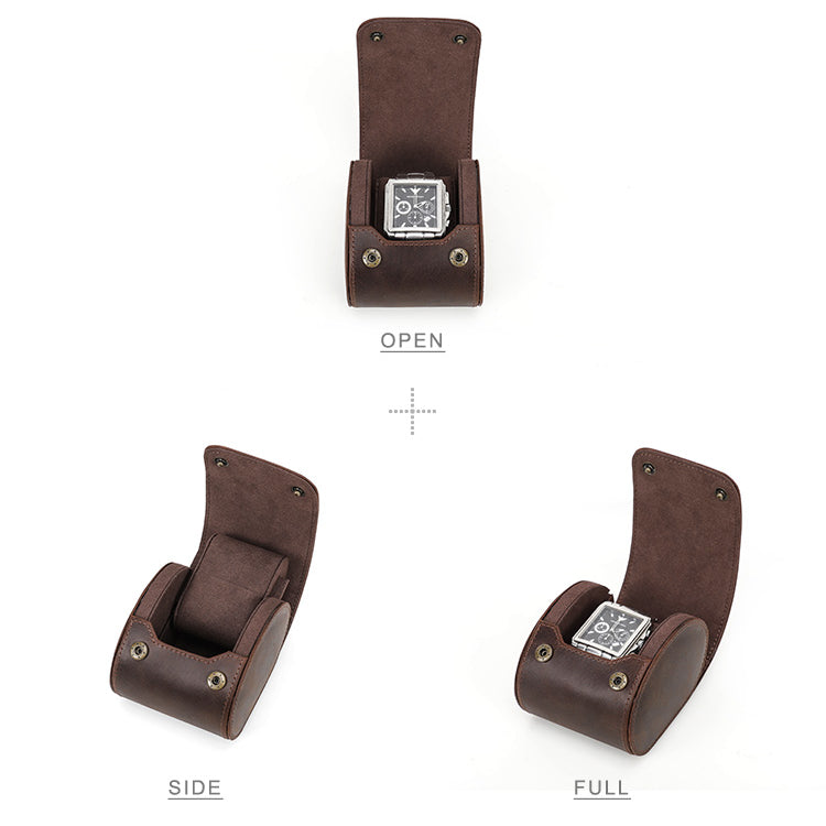 Real Leather Single Slot Portable Watch Roll Travel Case