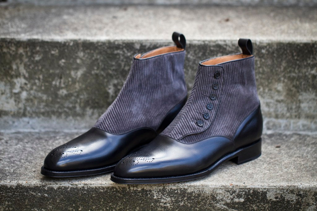 Handmade Black Button Boots, Men Black Formal Boot, Two Toned Boot
