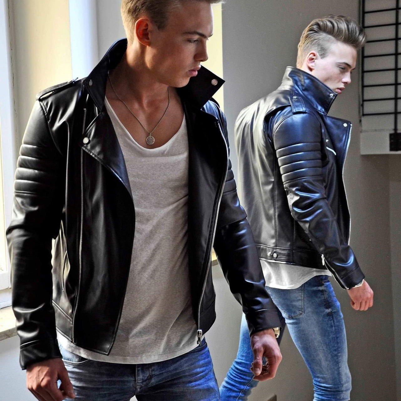 Handmade Men Black Cowhide Fashion Leather Jacket, Leather Jackets For