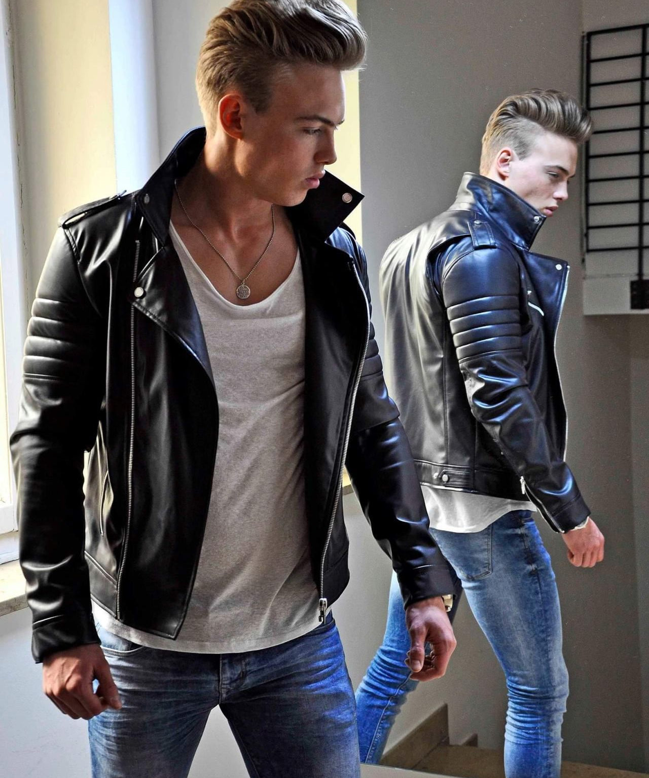 Handmade Men Black Cowhide Fashion Leather Jacket, Leather Jackets For