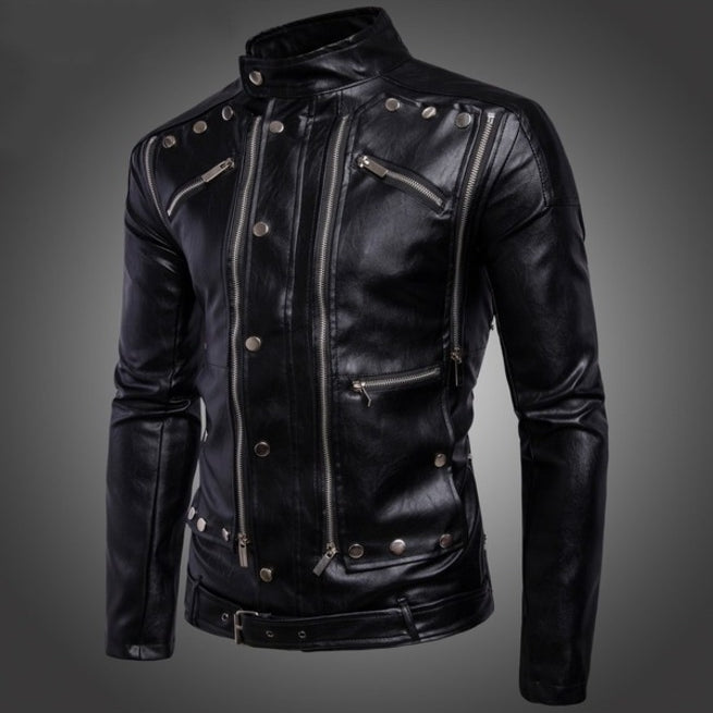 Handmade Mens Black Leather Jacket, Men Black Biker Leather Jacket