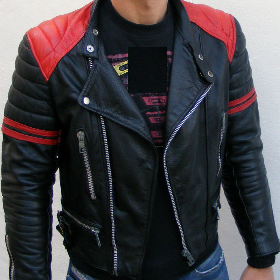 Men Black And Red Leather Jacket With Quality Leather Jacket, Jackets