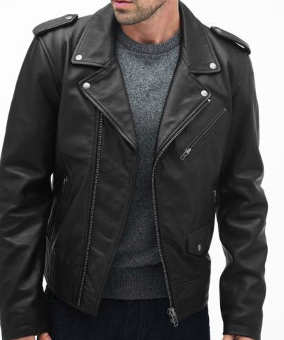 Men Black Biker Leather Jacket, Black Leather Jacket For , Jackets