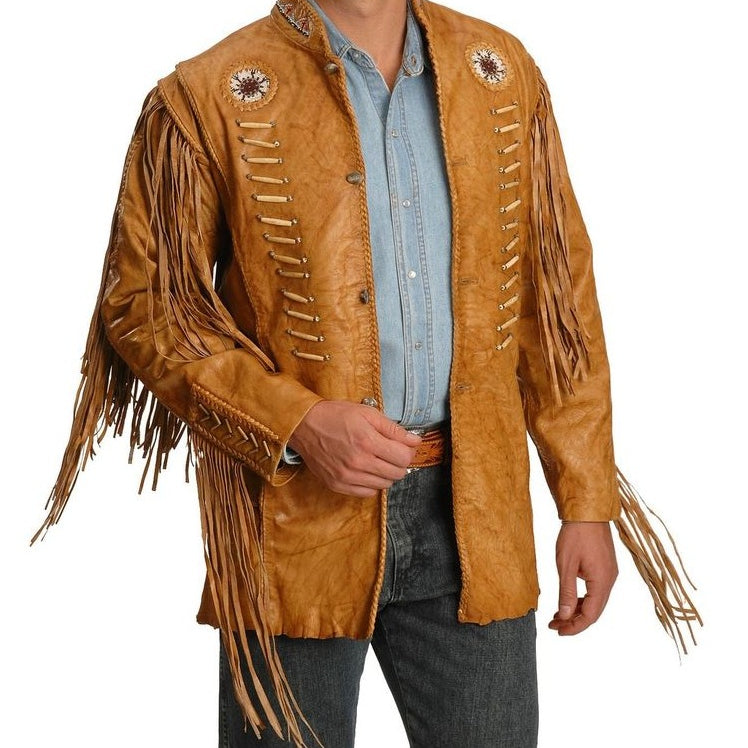 Men Cowboy Style Leather Jacket, Western Style Fringe Leather Jackets