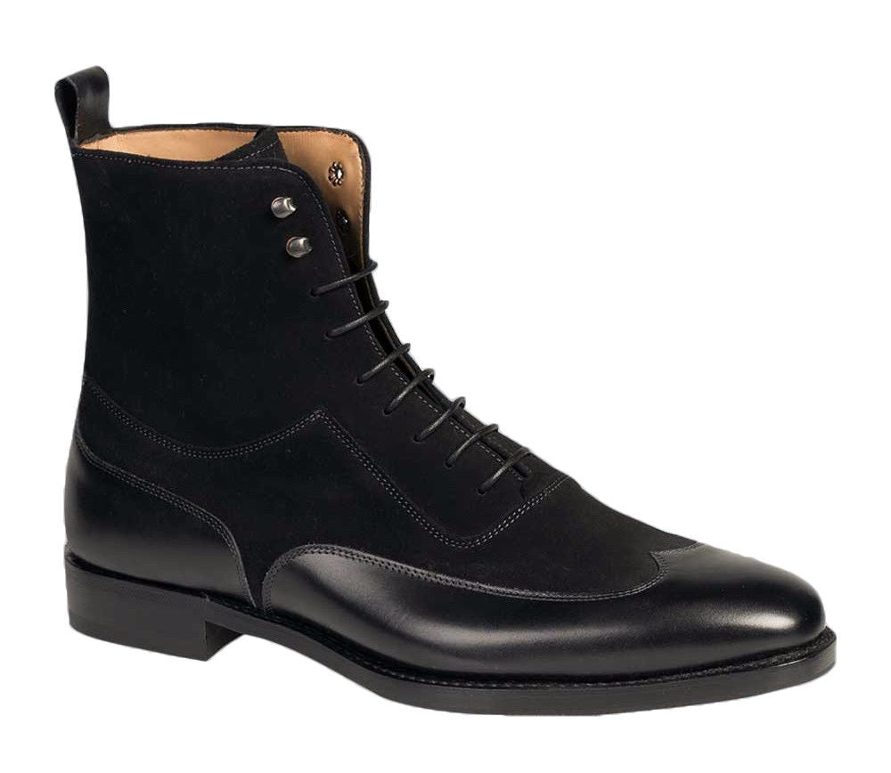 Men Fashion Black Color Wing Tip Ankle Boots, Suede And Leather Boot