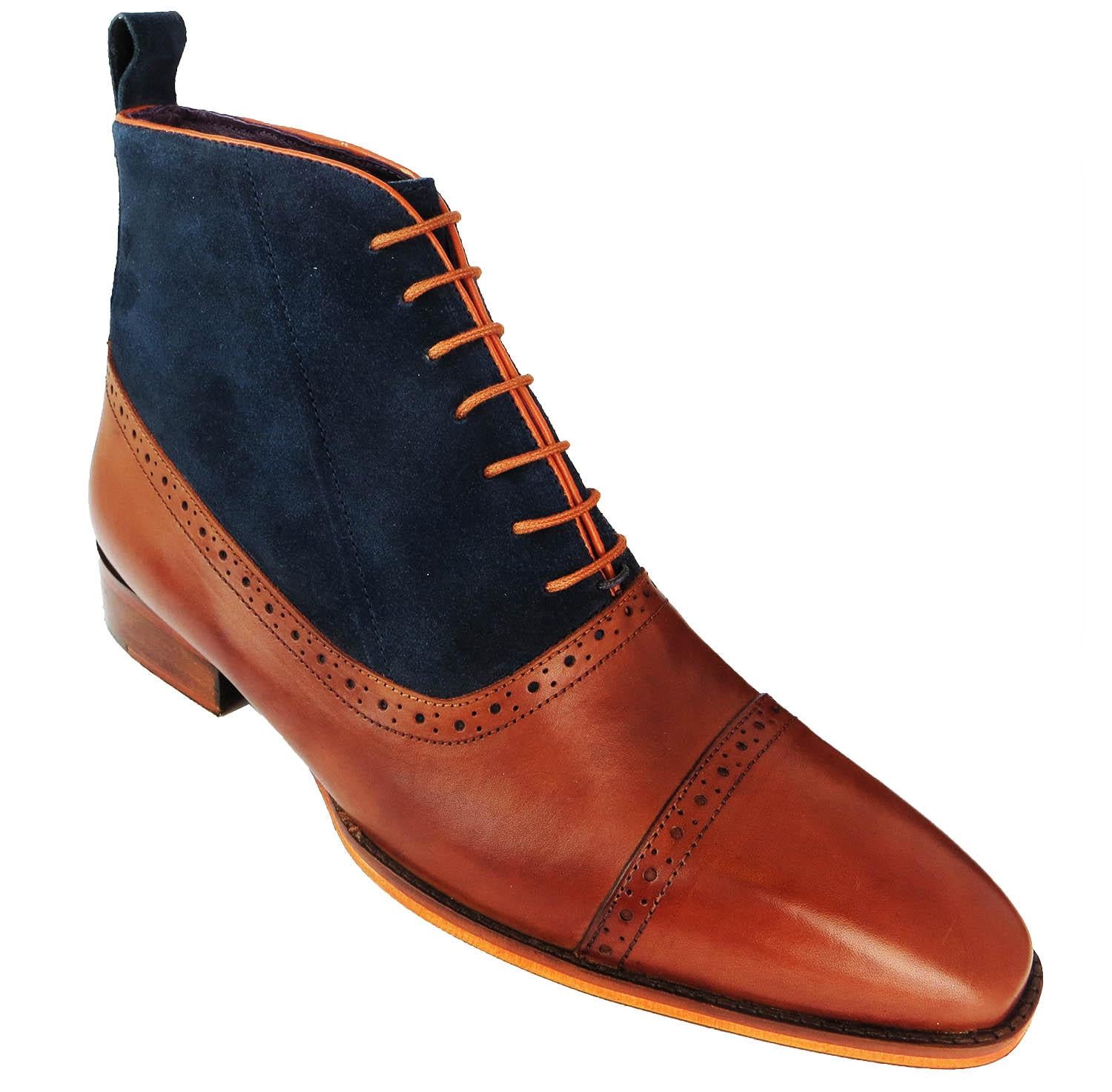 NEW Mens Ankle Boots Two Tone Brogue Dress Shoes Handmade Two Tone Leather Wingtip Boots: Green & Beige Suede  main image 4