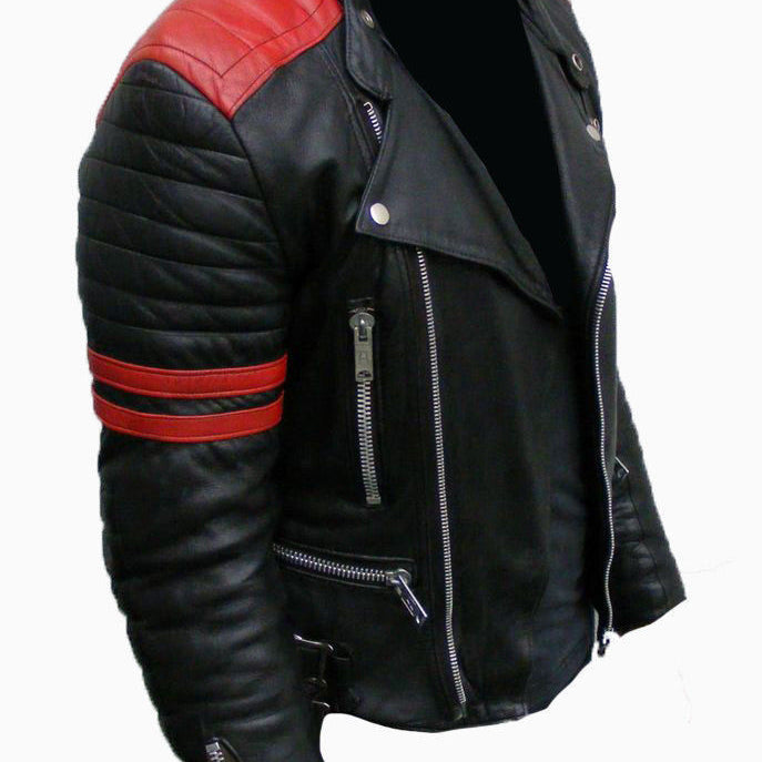 Men Two Tone Leather Jacket, Black And Red Color Brando Fashion Jacket